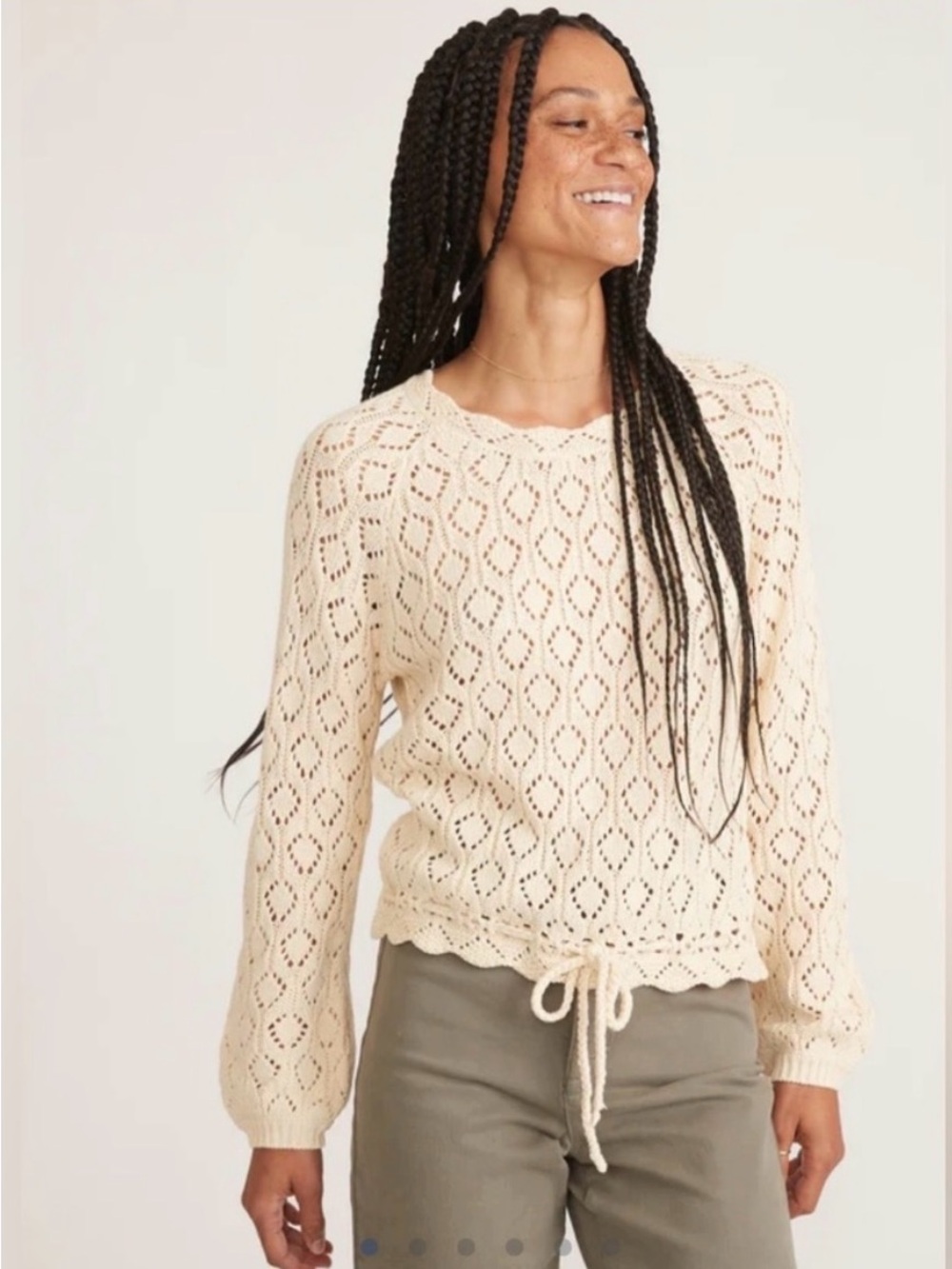 Marine Layer Manzanita Crochet Sweater 70s Inspired Open Knit Retro Cream Top